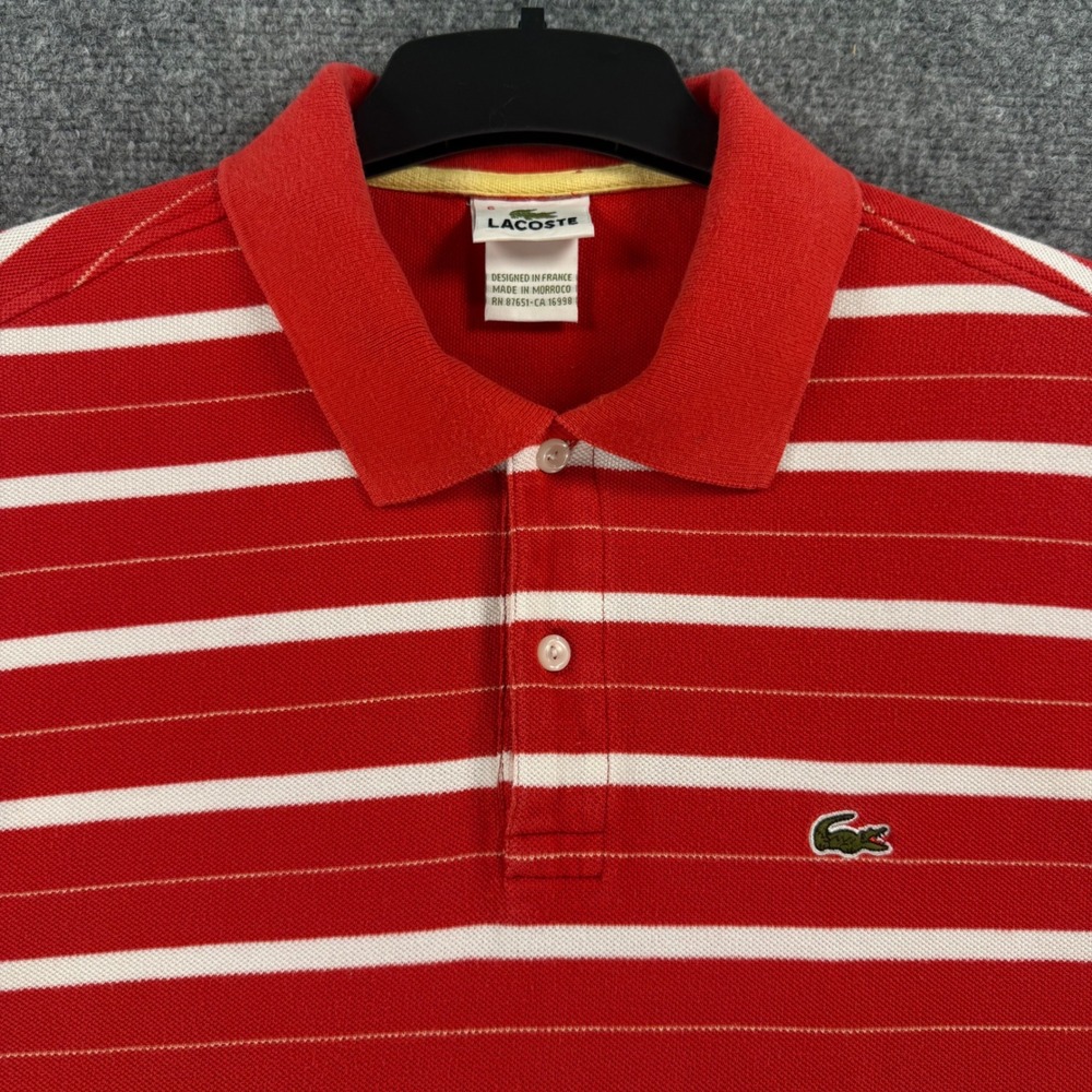 Vintage Lacoste Striped Polo Shirt Men's Size 6 Large Red White Pique Cotton